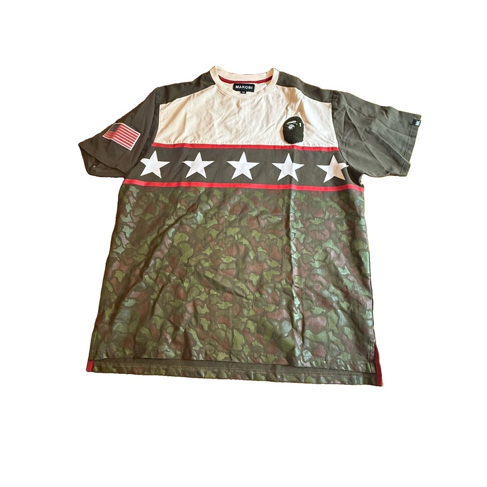 Makobi Mens Camo Ape Embroidered T-Shirt Size 3XL Flag Stars And Stripes Hip Hop